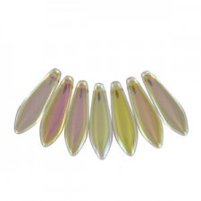 Czech Glass Daggers beads 5x16mm Crystal lemon rainbow